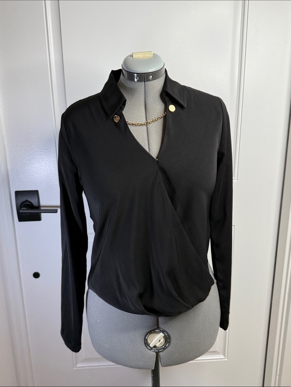 Michael Kors Women’s Medium Black Wrap Front Long-Sleeve Top